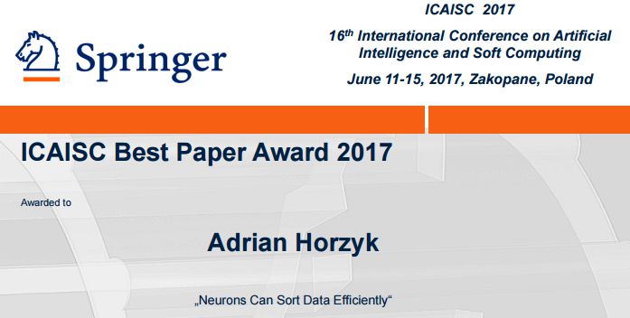 ICAISC BEST PAPER AWARD 2017 Adrian Horzyk
